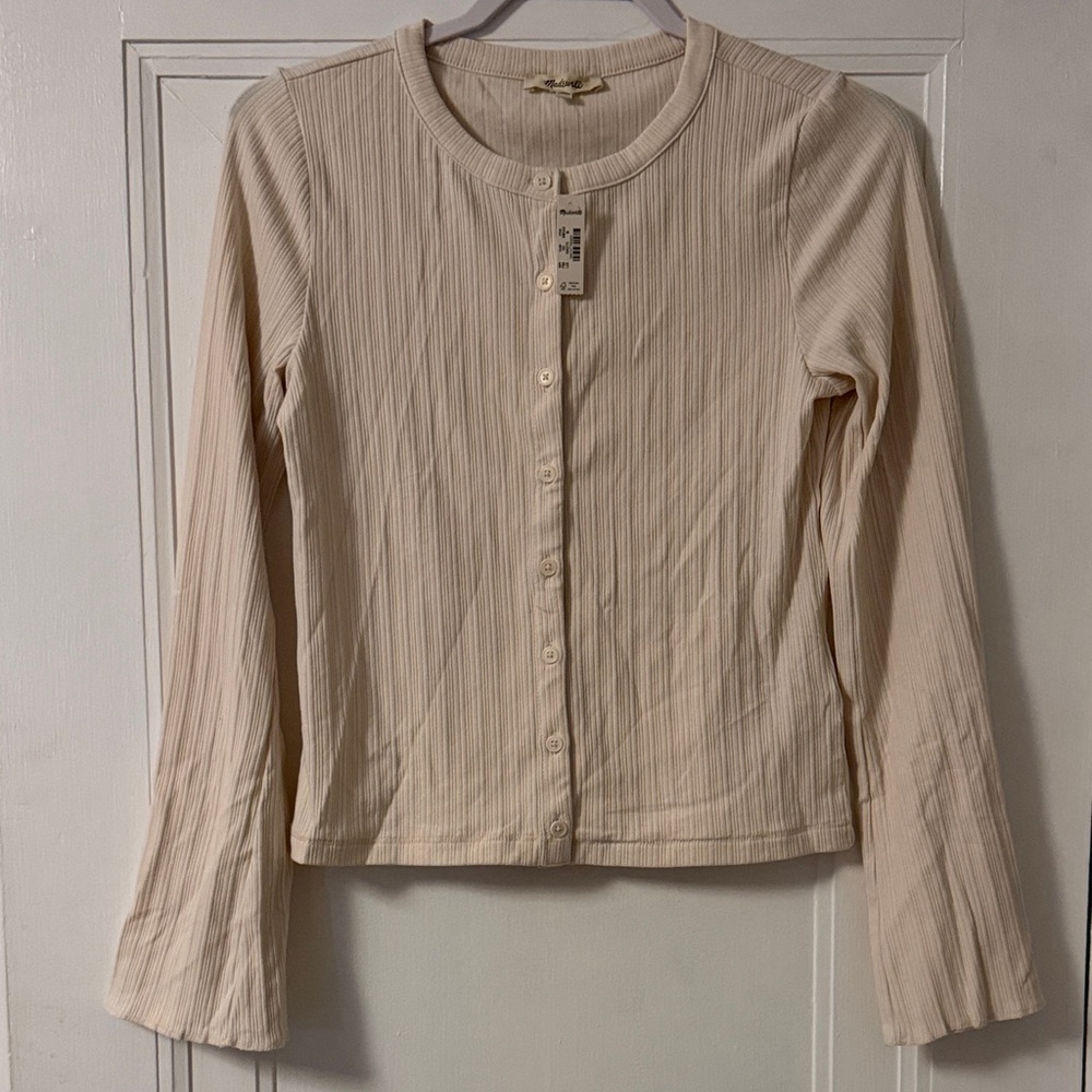 NWT Madewell Ribbed Button-Front Cardigan in Cream - Size M